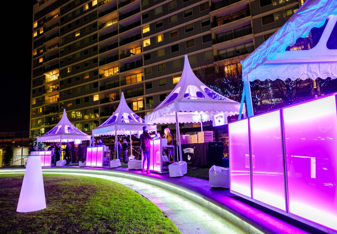 2.2m bars with pink LED set 2 metres apart for outdoor bar area
