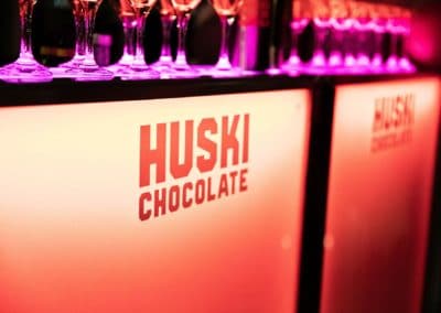 1.6m Straight Bar with Huski Chocolate branding from Ice and Lime - 50 guests